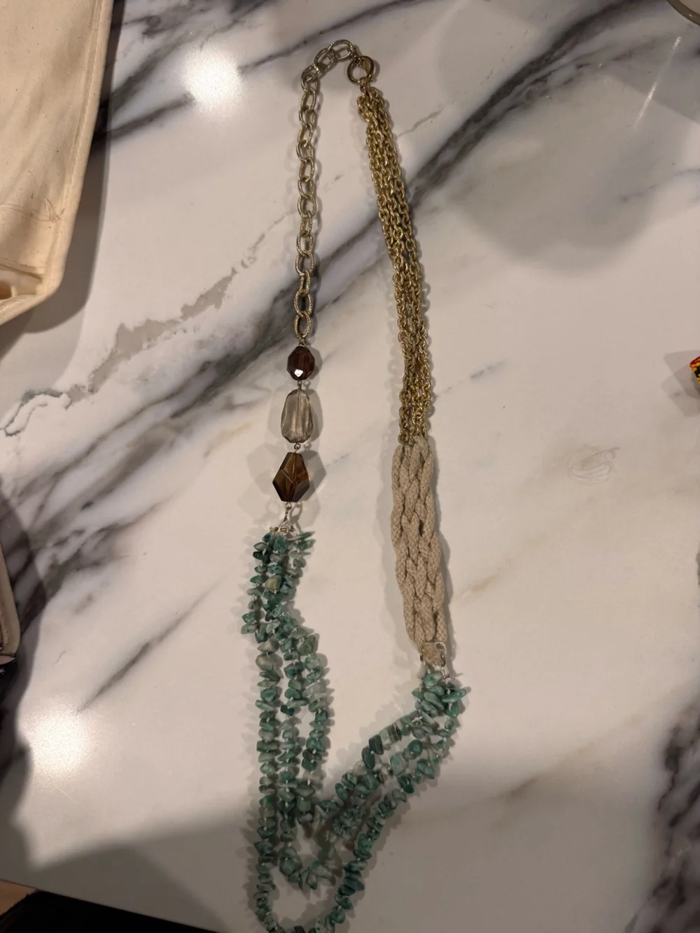 Multi-Strand Green Peridot Chip Necklace - grey tribal necklace- lot of 4